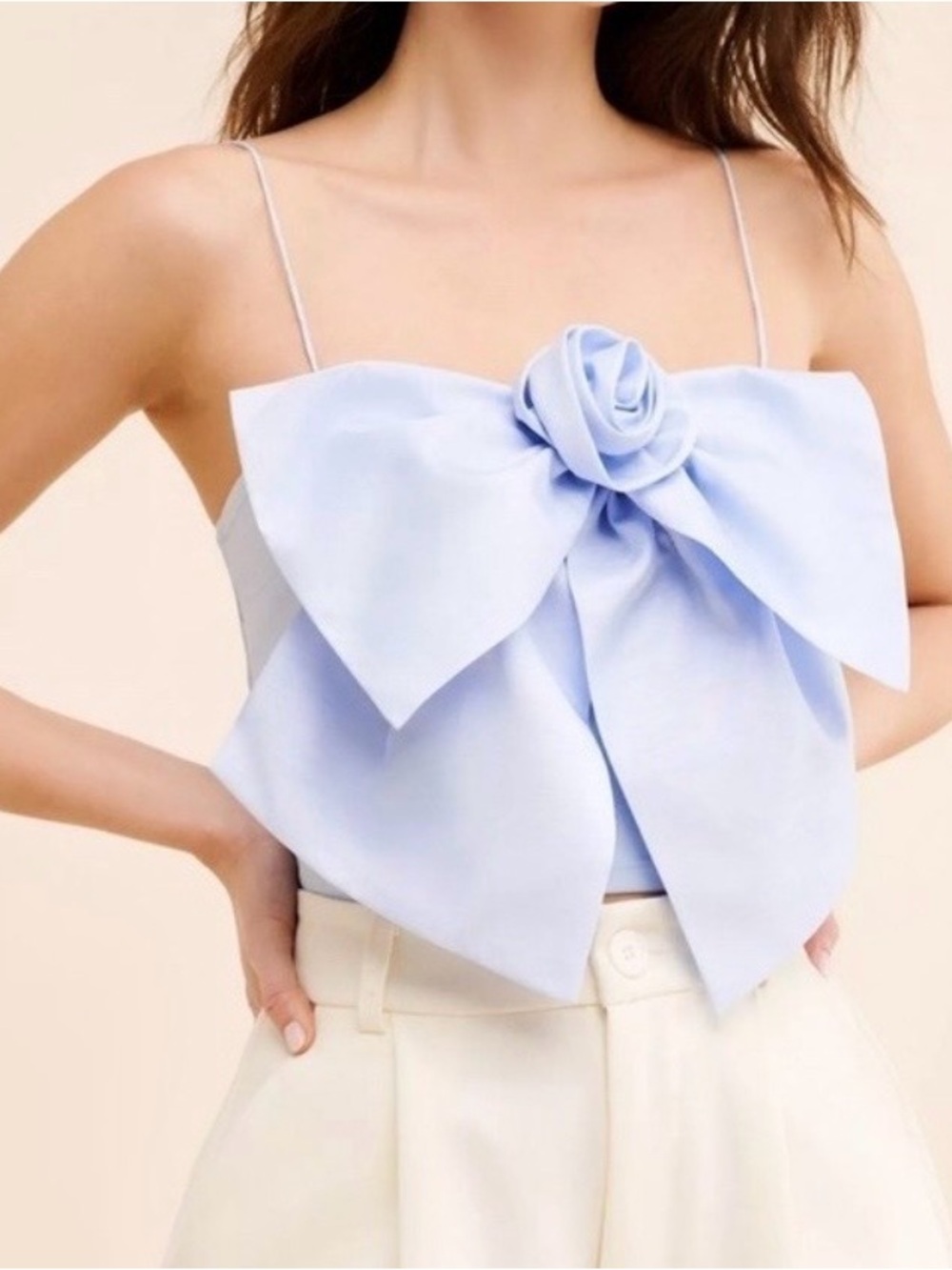 Anthropologie Sunday in Brrokltn Light Blue Bow-Front Spaghetti Strap Top